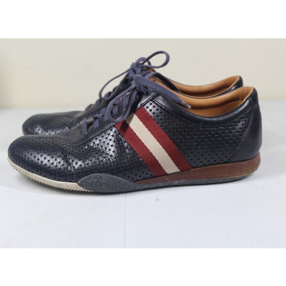 Bally Freenew Perforated Leather Sneakers Navy Blue Size 12D - Picture 1 of 8